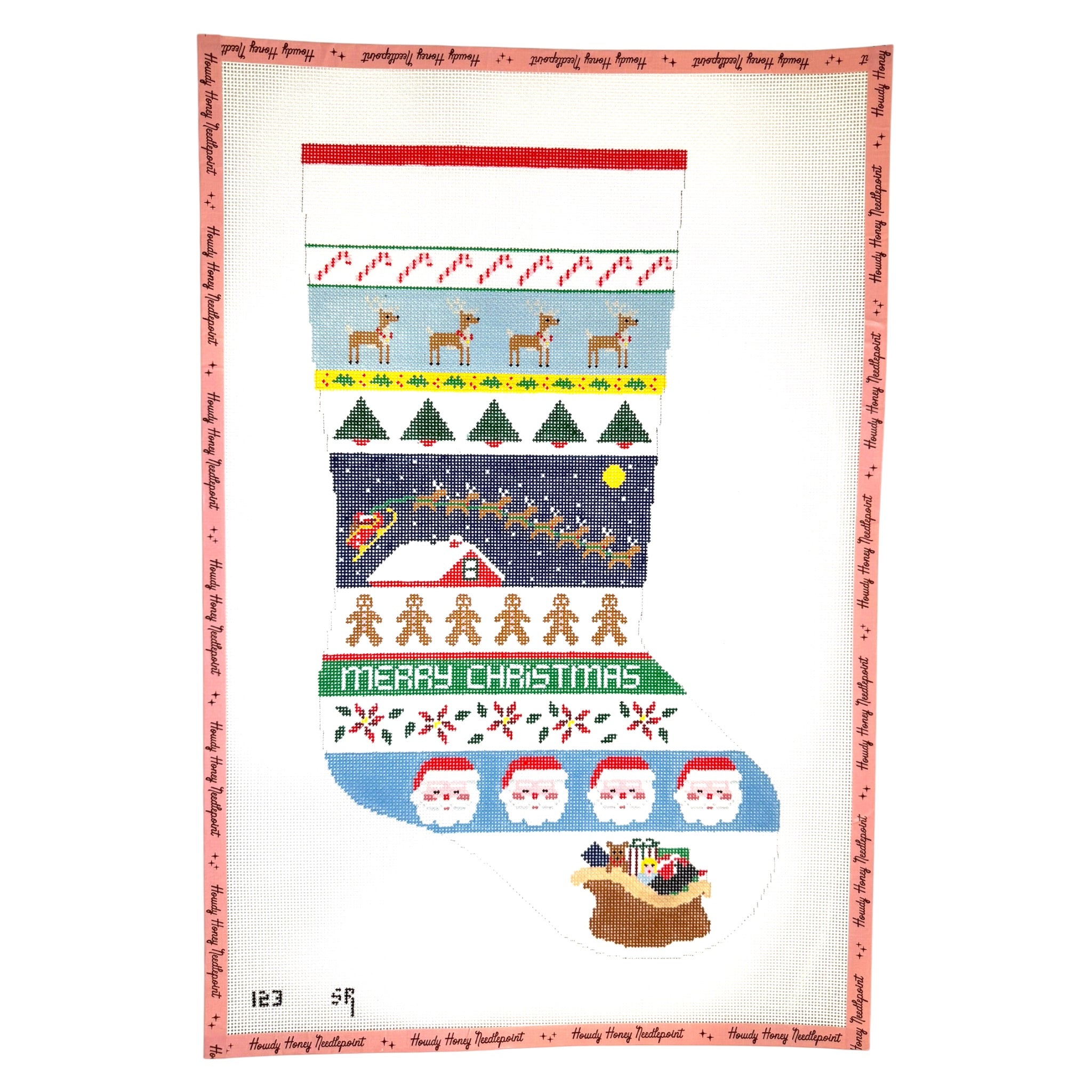 Sleigh Over Roof Stripe Stocking