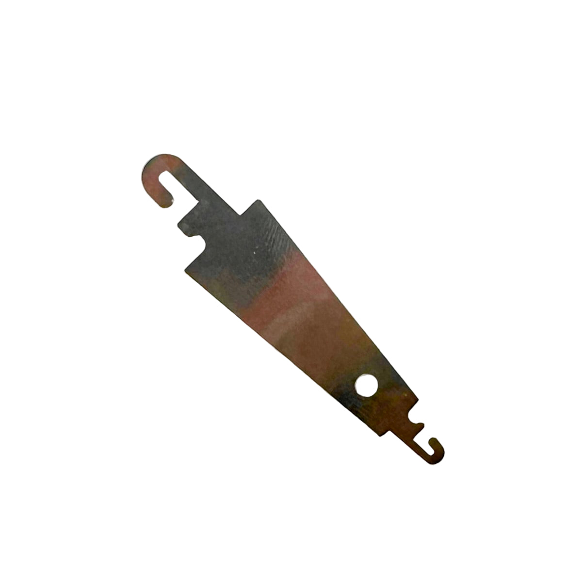 Metallic object with hooks on a white background