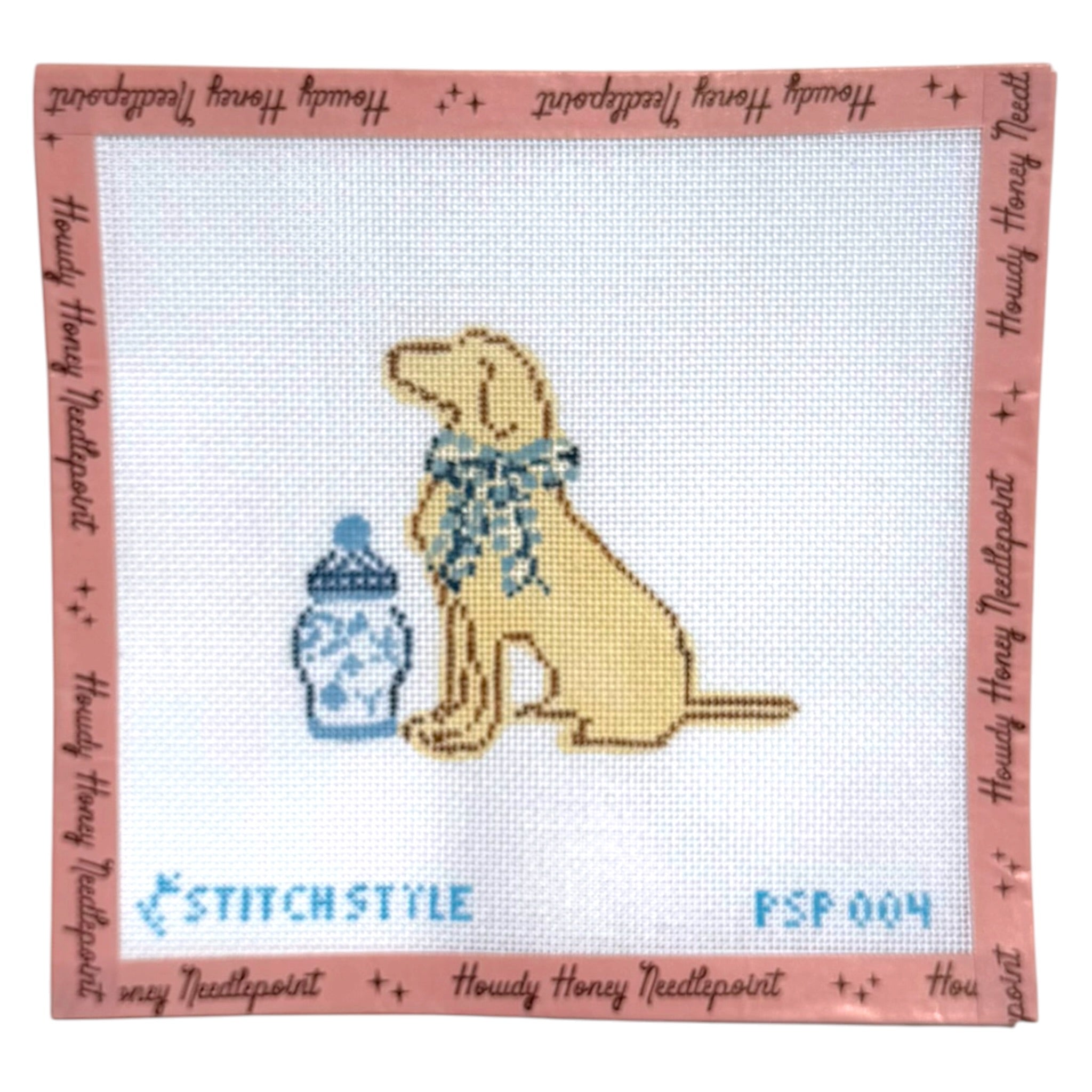 Dog With Blue Bow and Ginger Jar