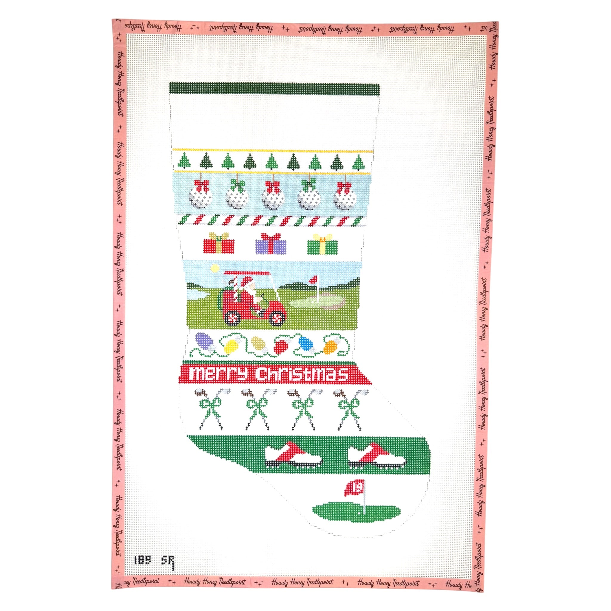 Santa Golfing Stripe Stocking