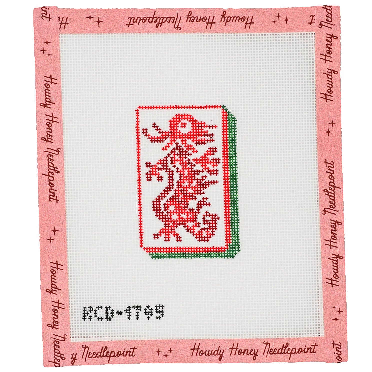 A 2x3 inch canvas with a red dragon design, labeled with 'KCD-7175' and 'Happy Hands' branding.