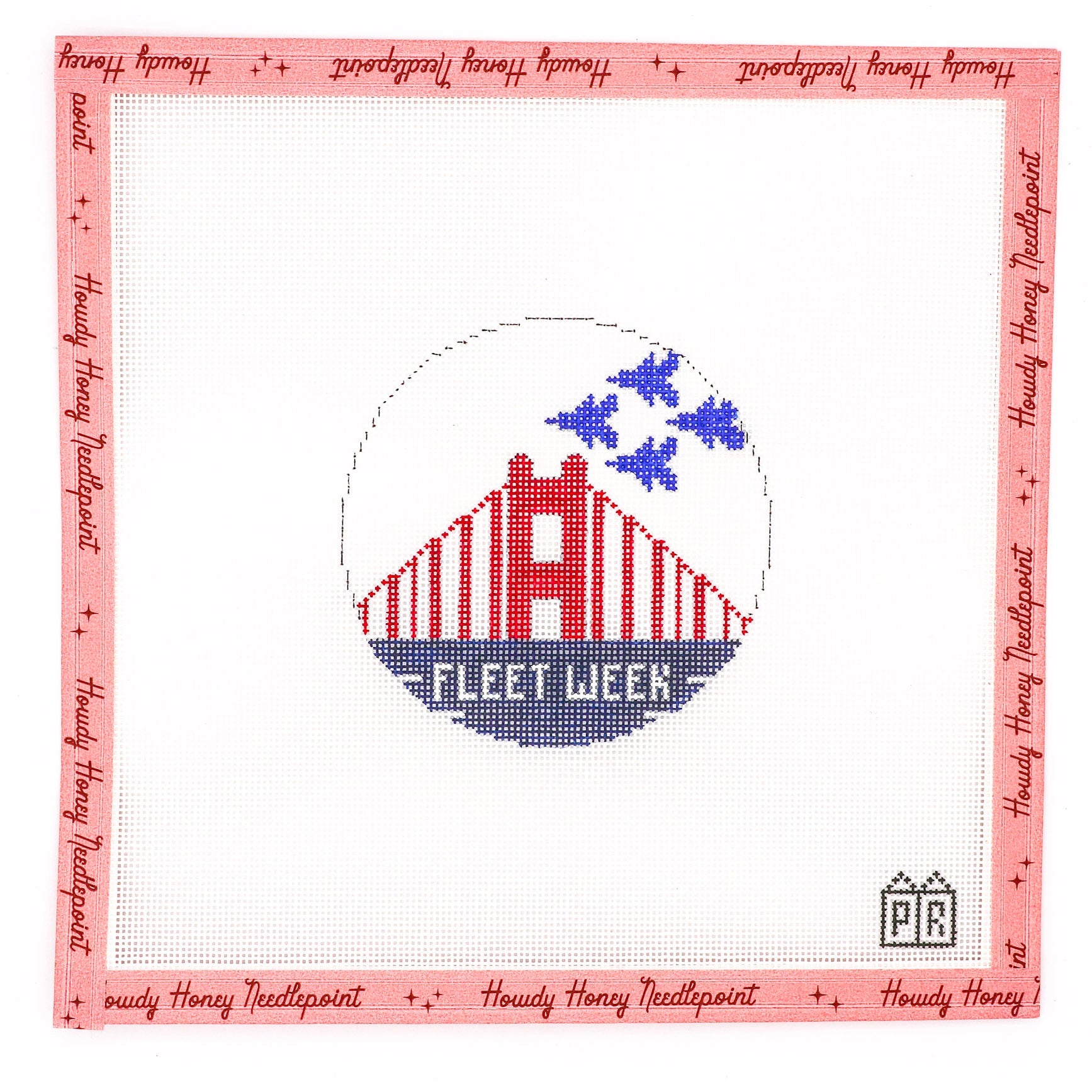 Embroidery design with 'Fleet Week' text and decorative border on a white background