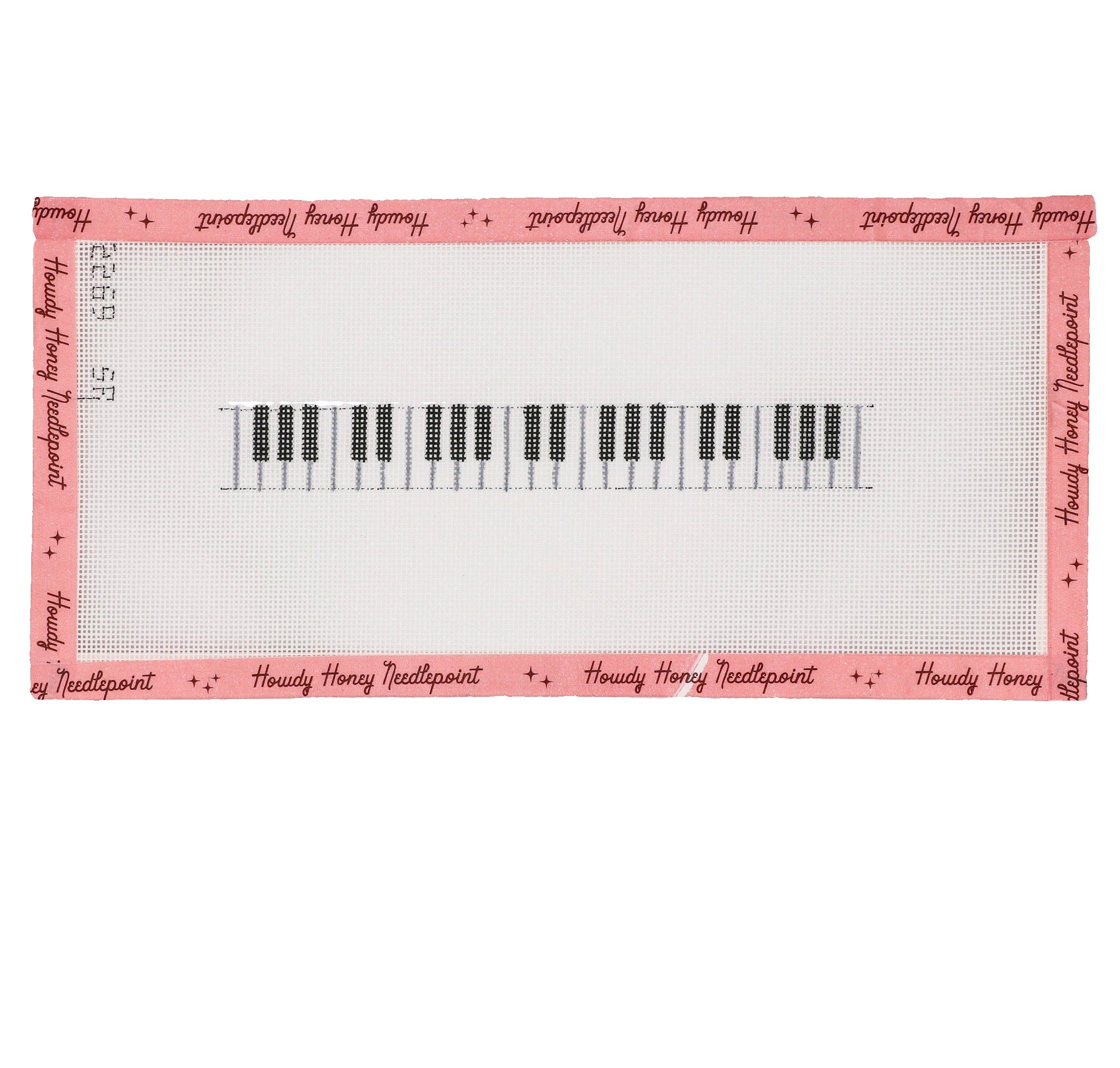 Rectangular mat with piano keyboard design and text border on a white background