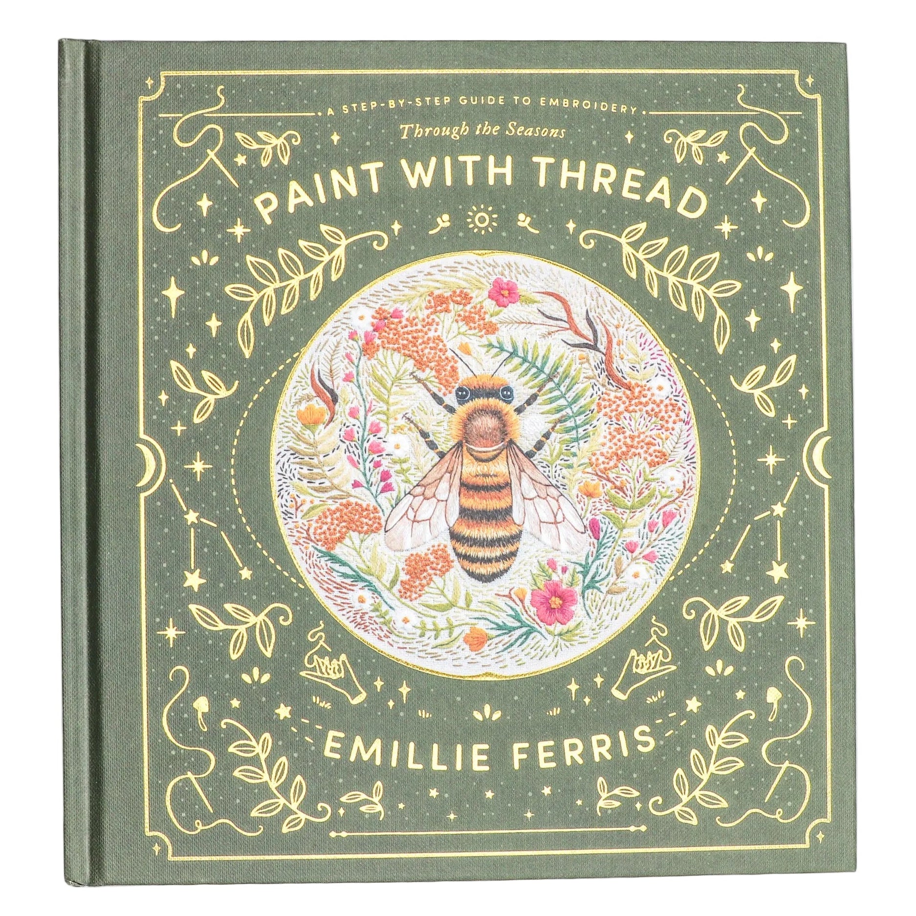 Book titled 'Paint with Thread' by Emillie Ferris on a white background