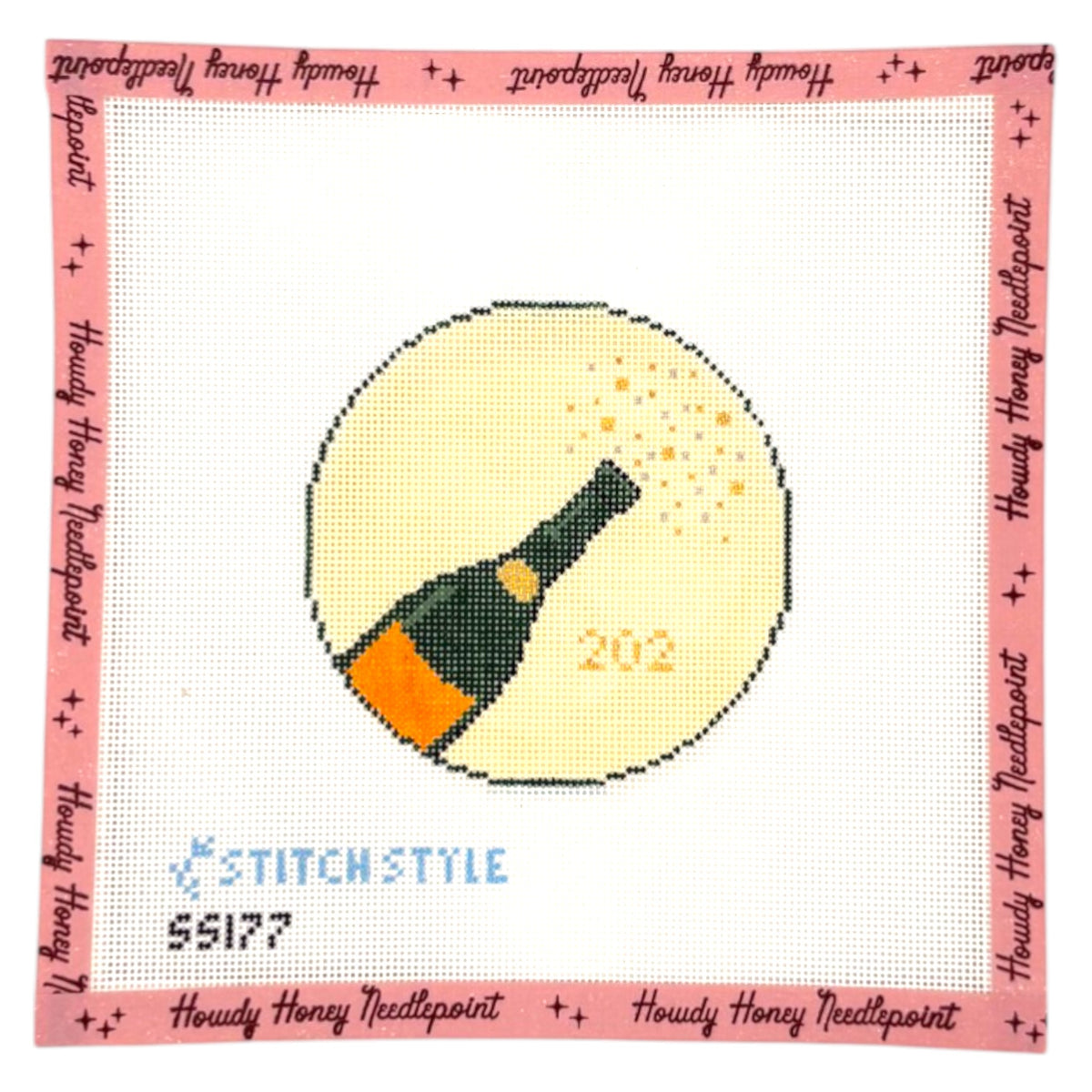 Celebration Champagne Round – Howdy Honey Needlepoint